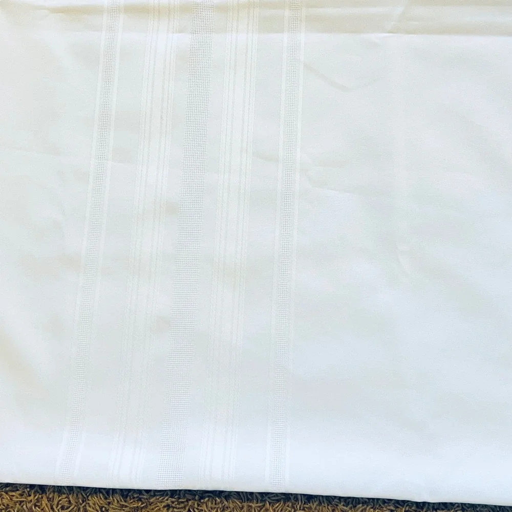 White Square Tablecloth Woven Vertical Stripe Pattern 70x70 Inch‎ Elegant Dining